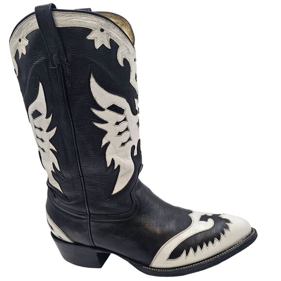 Custom Eagle Phoenix Cowboy Boots Black and White Leather Men 11 Western - Picture 3 of 14